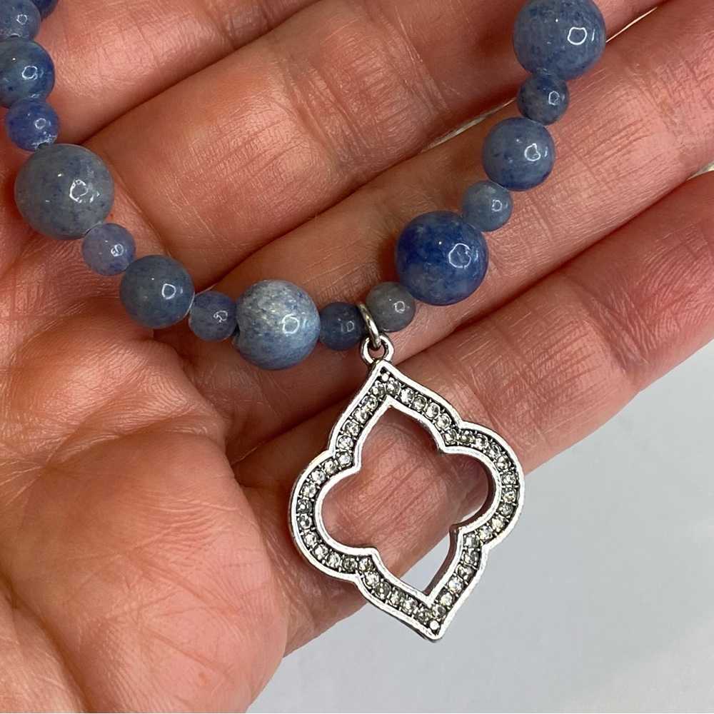 WHBM Blue Necklace Aventurine Stone Beaded Rhinestone Key Charm Long - Picture 14 of 14